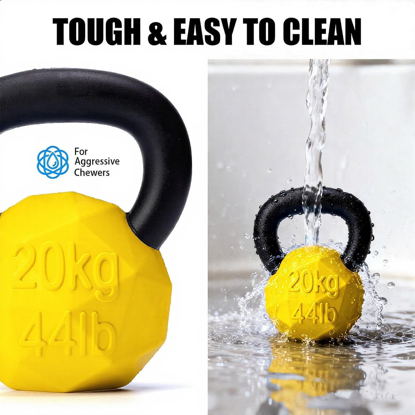 Indestructible Dog Toy for Aggressive Chewers - Heavy Duty Chew Ring with Durable Nylon and Treat Dispenser Rubber Base, Interactive Food Puzzle Dog Chew Toy,Large Yellow