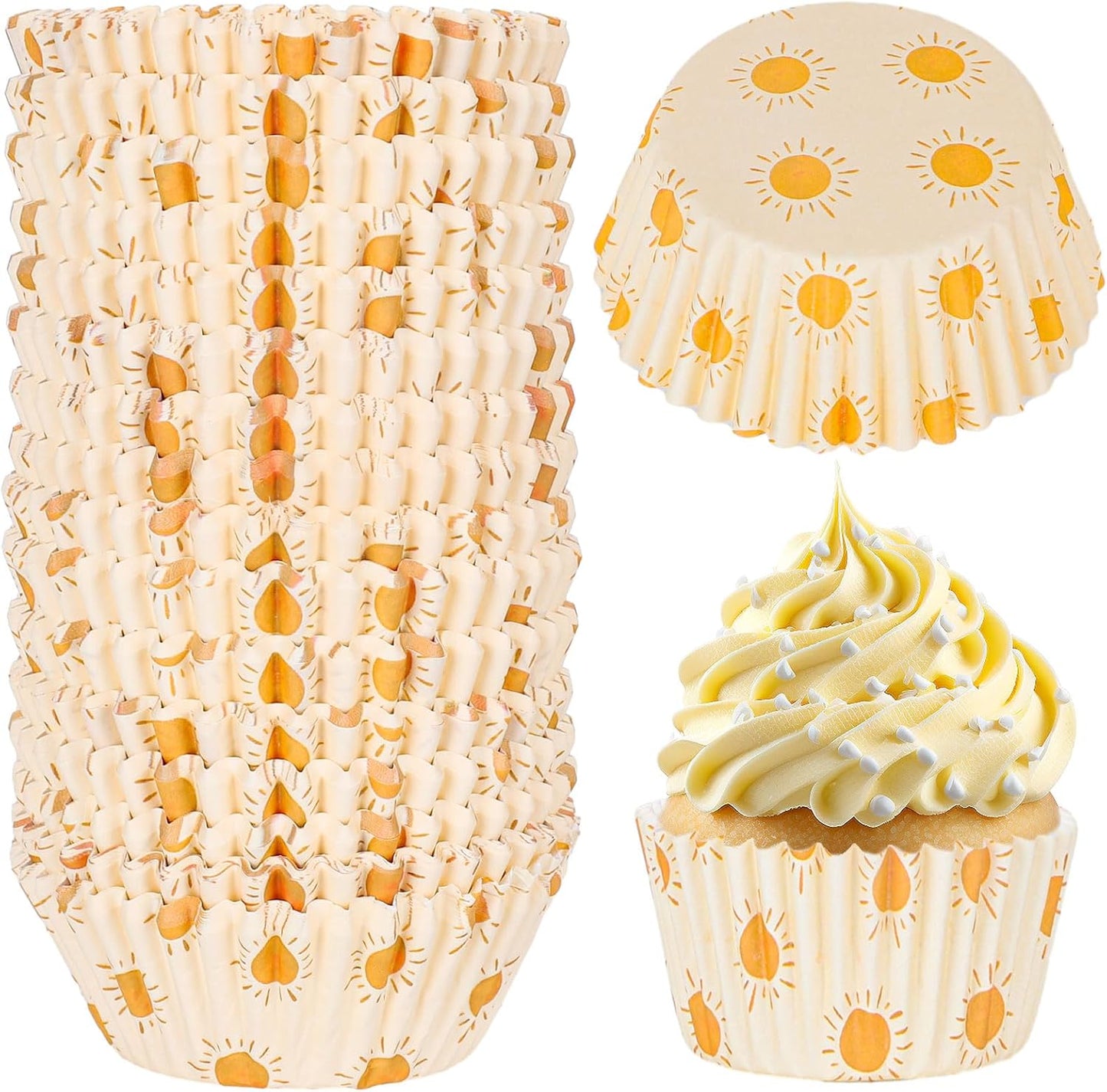 600Pcs Boho Sun Cupcake Liners Hippie Summer Sunshine Cupcake Wrappers First Trip Around The Sun Party Paper Baking Cup Holder for Baby Shower Wedding Birthday Party