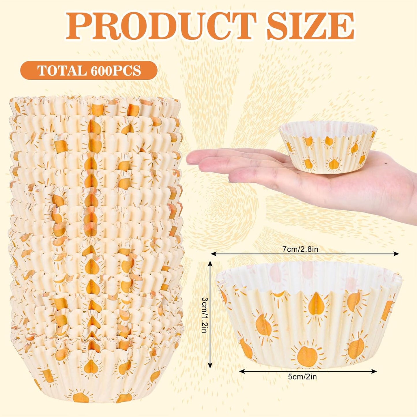 600Pcs Boho Sun Cupcake Liners Hippie Summer Sunshine Cupcake Wrappers First Trip Around The Sun Party Paper Baking Cup Holder for Baby Shower Wedding Birthday Party