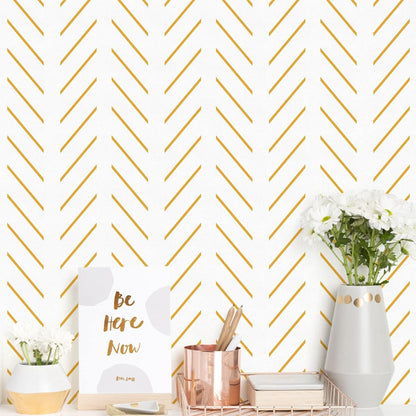 Peel and Stick Wallpaper Yellow and White Contact Paper | 17.7 in x393.7 in Herringbone Geometric Wall Paper Peel and Stick Modern Lines Decorative Self Adhesive Wallpaper for Bedroom