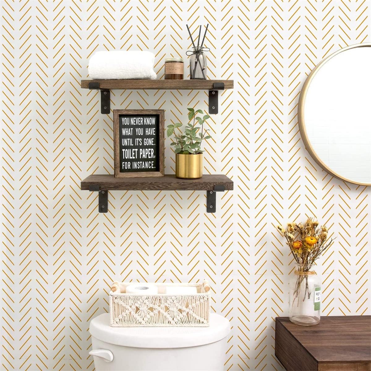 Peel and Stick Wallpaper Yellow and White Contact Paper | 17.7 in x393.7 in Herringbone Geometric Wall Paper Peel and Stick Modern Lines Decorative Self Adhesive Wallpaper for Bedroom