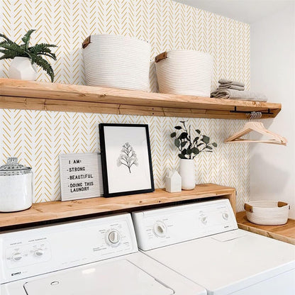 Peel and Stick Wallpaper Yellow and White Contact Paper | 17.7 in x393.7 in Herringbone Geometric Wall Paper Peel and Stick Modern Lines Decorative Self Adhesive Wallpaper for Bedroom