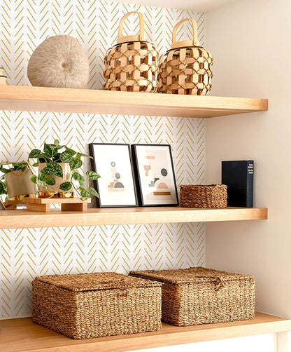 Peel and Stick Wallpaper Yellow and White Contact Paper | 17.7 in x393.7 in Herringbone Geometric Wall Paper Peel and Stick Modern Lines Decorative Self Adhesive Wallpaper for Bedroom