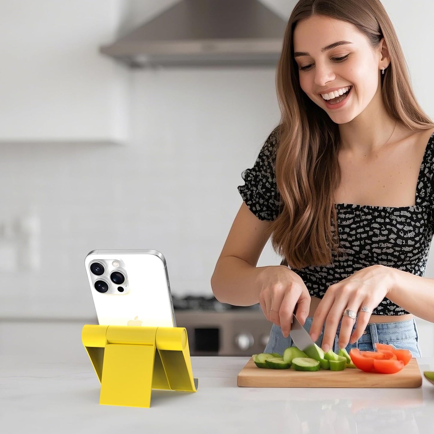 Cell Phone Stand for Desk, Foldable and Adjustable Multi-Angle Holder Dock, Universal Compatibility for Most Phone and Tablet, Portable and Sturdy Design for Office and Home (Yellow)