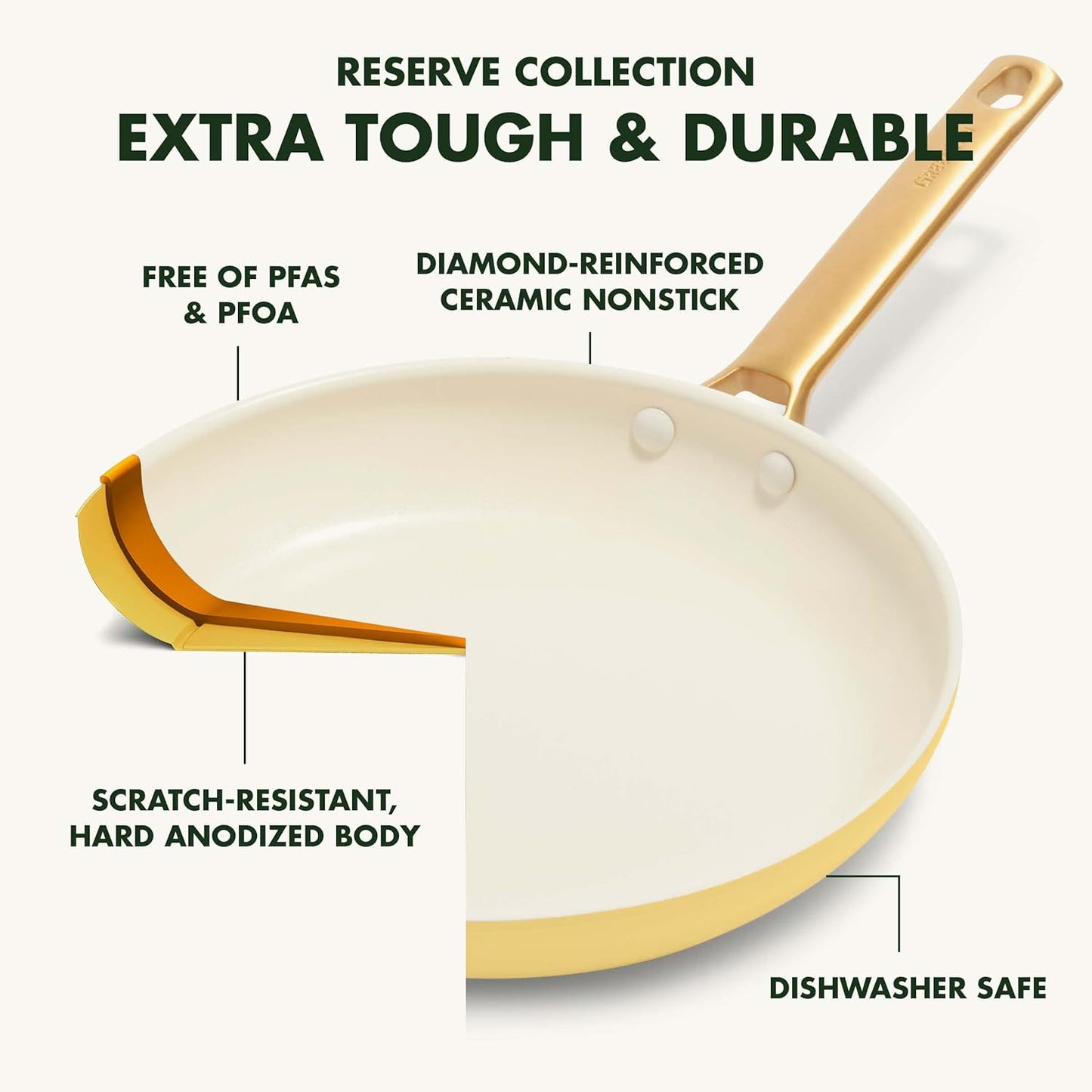 Hard Anodized Healthy Ceramic Nonstick 10 Piece Cookware Pots and Pans Set, Gold Handle, PFAS-Free, Dishwasher Safe, Oven Safe, Sunrise Yellow