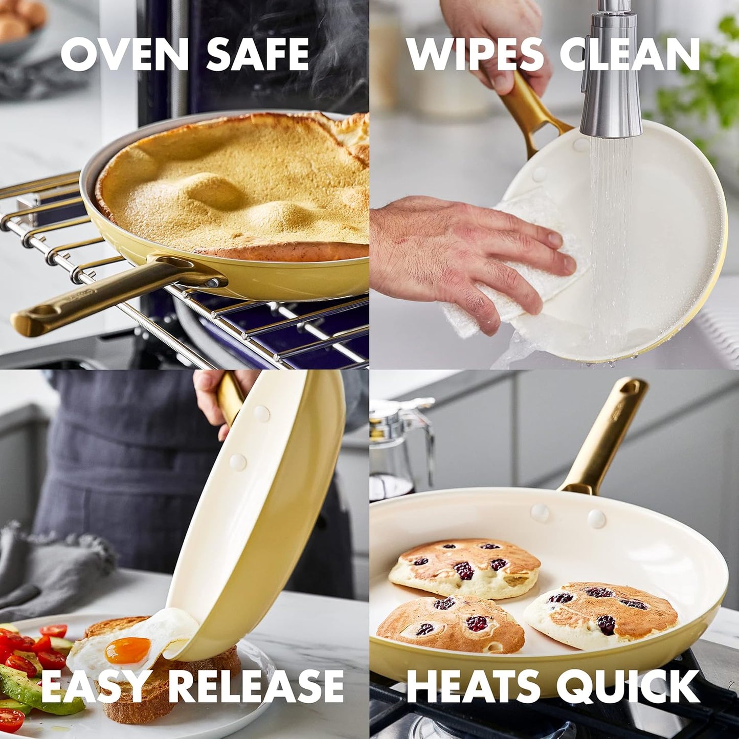 Hard Anodized Healthy Ceramic Nonstick 10 Piece Cookware Pots and Pans Set, Gold Handle, PFAS-Free, Dishwasher Safe, Oven Safe, Sunrise Yellow
