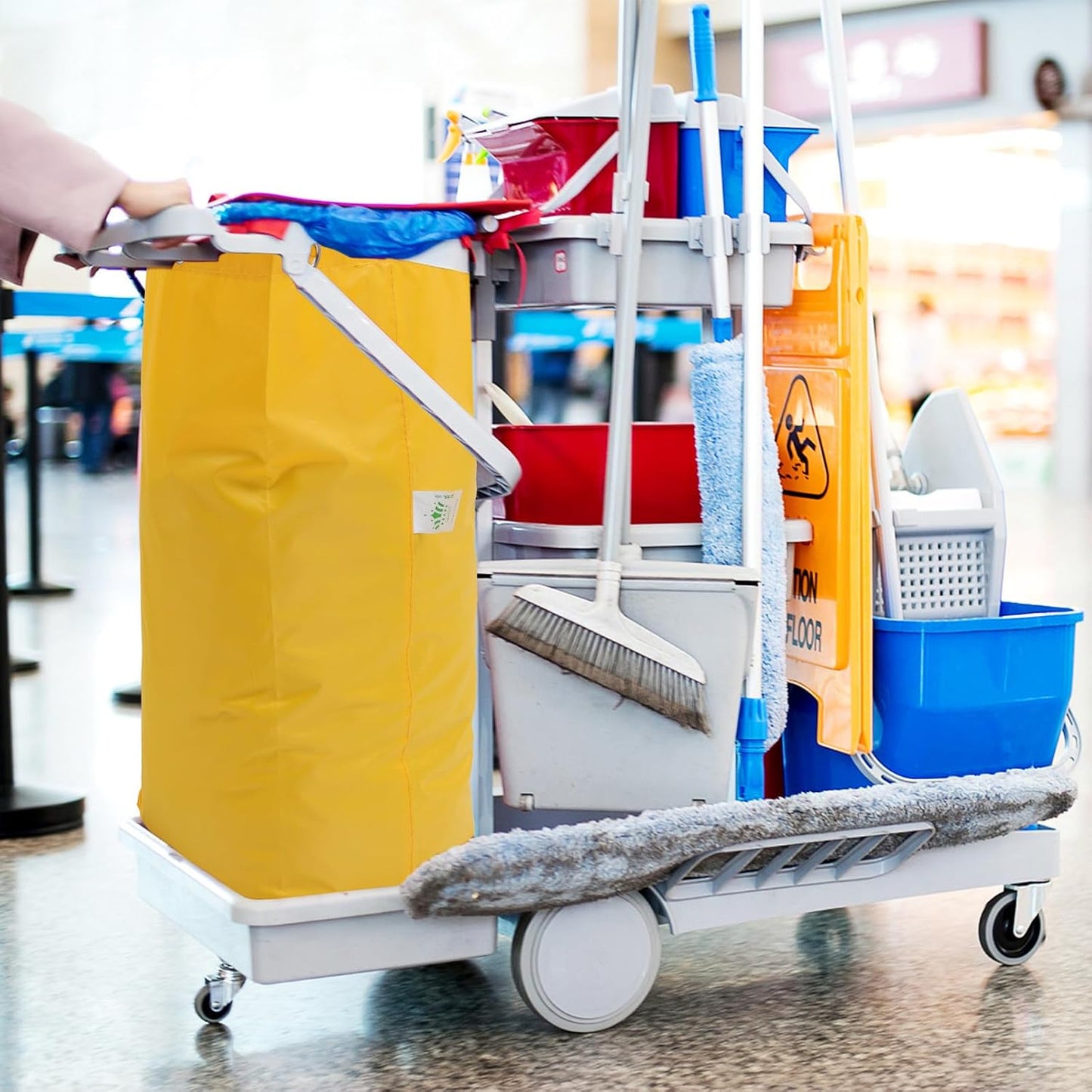 Janitorial Cart Replacement Bag for Cleaning Trolley, Heavy Duty Yellow Fabric with 6 Metal Hanging Holes, Suitable for Housekeeping and Hotels, Reduces Use of Plastic Bags