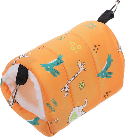 Small Pet Hammock Bed with Fleece Lining, Warm Hanging Nest for Hamsters and Parrots, Yellow Cotton Cozy House 16x13x16 Cm, Winter Shelter for Small Animals