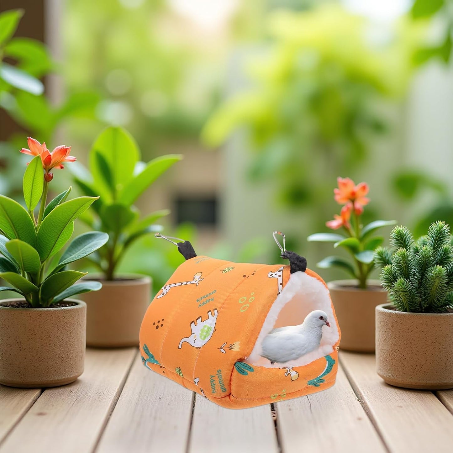 Small Pet Hammock Bed with Fleece Lining, Warm Hanging Nest for Hamsters and Parrots, Yellow Cotton Cozy House 16x13x16 Cm, Winter Shelter for Small Animals