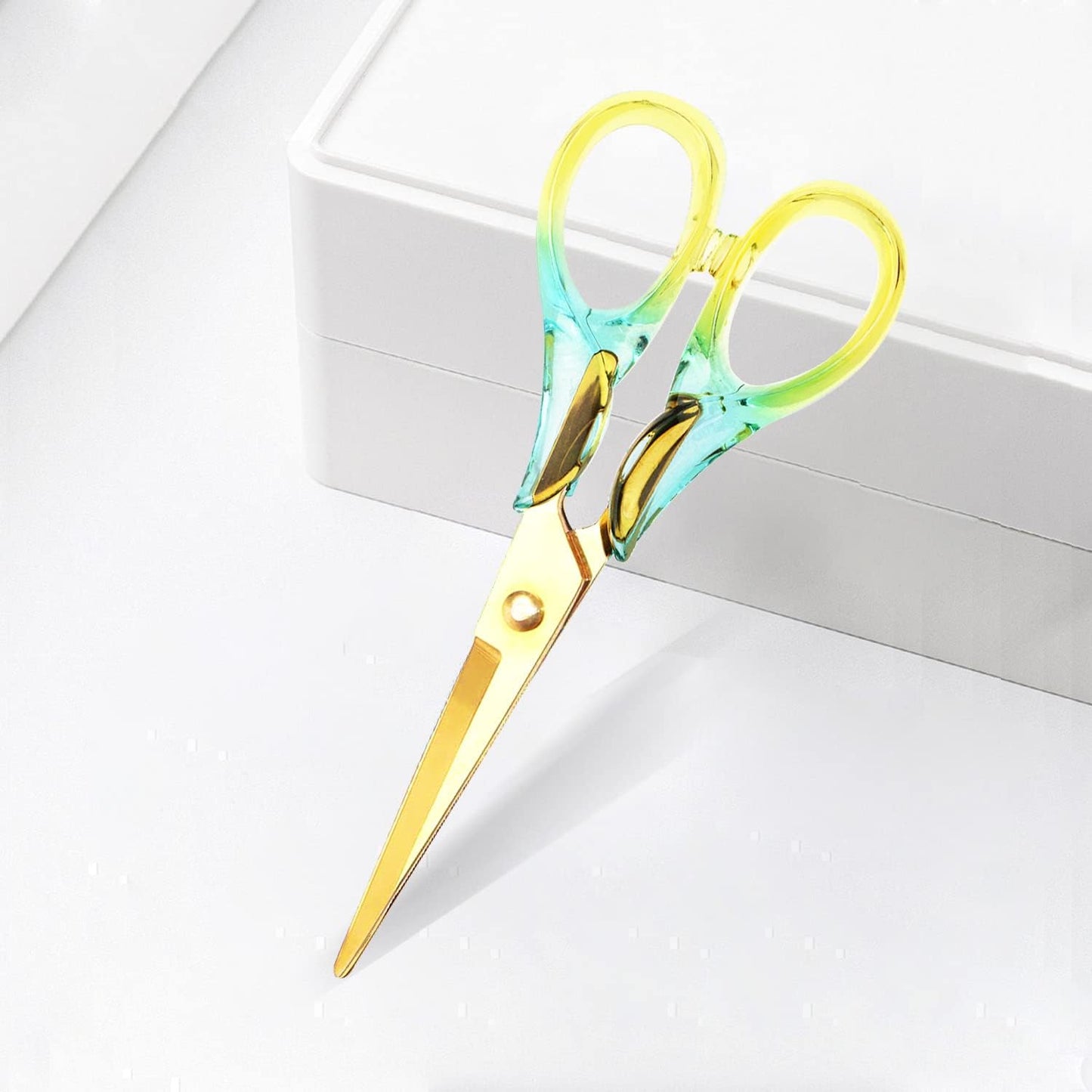 Scissors 6.3 Inch, Acrylic Handle with Stainless Steel Blade | Small harp Scissors for Scrapbook, Cute Scissors for Office Desk, Teachers Must Haves, Semi-Yellow