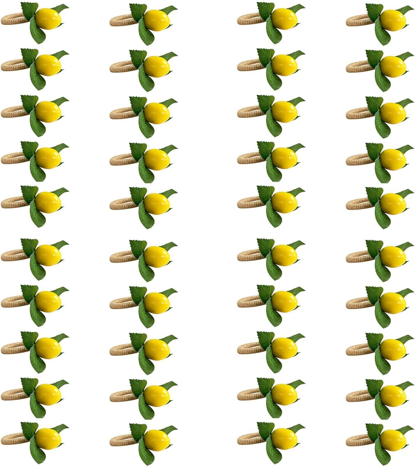 40PCS Handmade Napkin Rings Yellow Faux Lemon with Vine Napkin Ring for Wedding, Banquet, Serviette