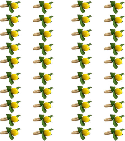 40PCS Handmade Napkin Rings Yellow Faux Lemon with Vine Napkin Ring for Wedding, Banquet, Serviette