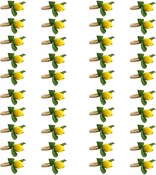 40PCS Handmade Napkin Rings Yellow Faux Lemon with Vine Napkin Ring for Wedding, Banquet, Serviette