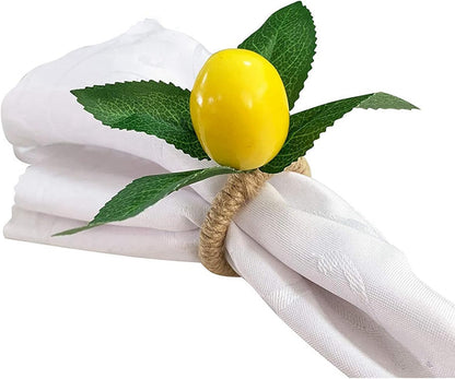 40PCS Handmade Napkin Rings Yellow Faux Lemon with Vine Napkin Ring for Wedding, Banquet, Serviette