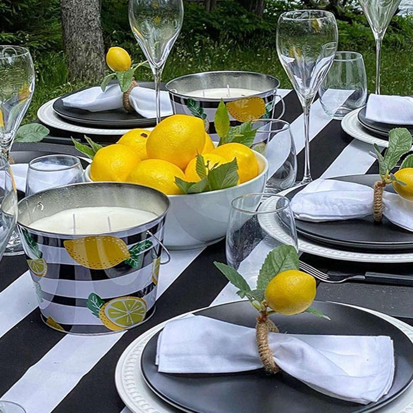 40PCS Handmade Napkin Rings Yellow Faux Lemon with Vine Napkin Ring for Wedding, Banquet, Serviette