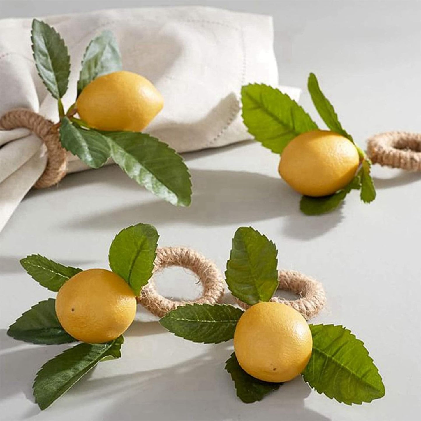 40PCS Handmade Napkin Rings Yellow Faux Lemon with Vine Napkin Ring for Wedding, Banquet, Serviette