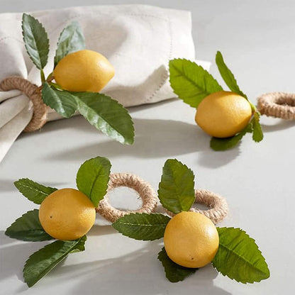 40PCS Handmade Napkin Rings Yellow Faux Lemon with Vine Napkin Ring for Wedding, Banquet, Serviette