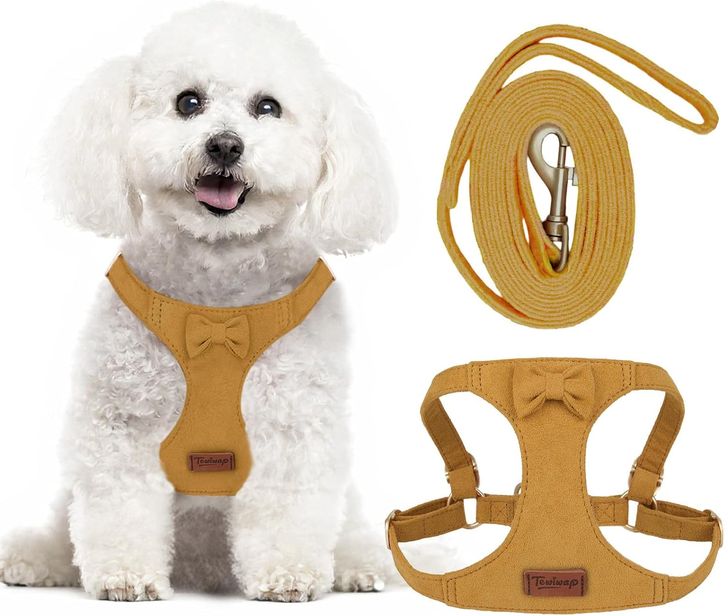 No Pull Small Dog Harness and Leash Set, Adjustable Puppy Harness for Extra Small XS XXS Girl Dogs, Soft Suede No Choke and Escape Proof Pet Harness Vest Leash for Puppy Cat (Yellow XXS)
