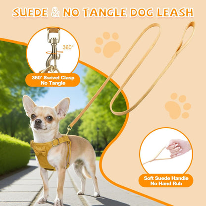 No Pull Small Dog Harness and Leash Set, Adjustable Puppy Harness for Extra Small XS XXS Girl Dogs, Soft Suede No Choke and Escape Proof Pet Harness Vest Leash for Puppy Cat (Yellow XXS)