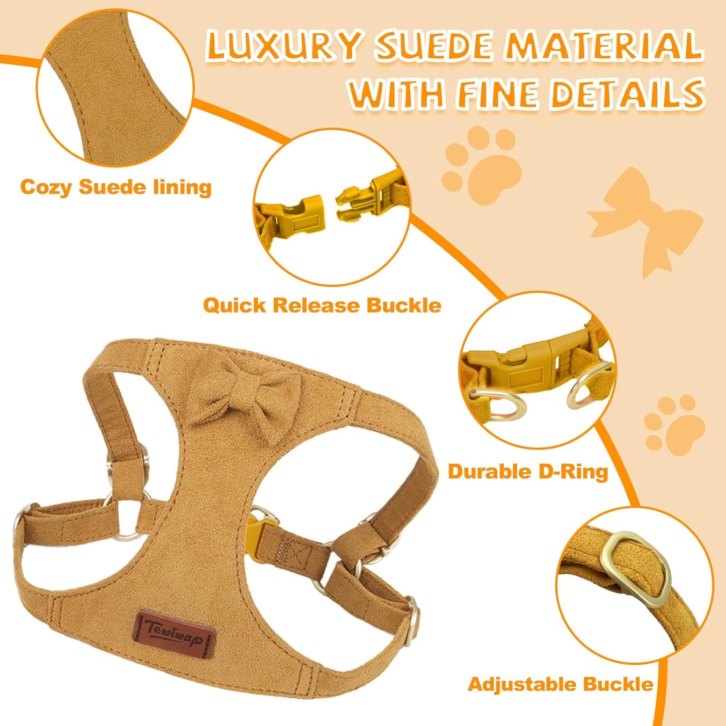 No Pull Small Dog Harness and Leash Set, Adjustable Puppy Harness for Extra Small XS XXS Girl Dogs, Soft Suede No Choke and Escape Proof Pet Harness Vest Leash for Puppy Cat (Yellow XXS)