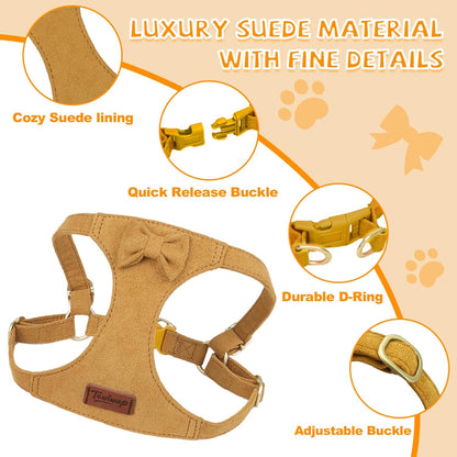 No Pull Small Dog Harness and Leash Set, Adjustable Puppy Harness for Extra Small XS XXS Girl Dogs, Soft Suede No Choke and Escape Proof Pet Harness Vest Leash for Puppy Cat (Yellow XXS)
