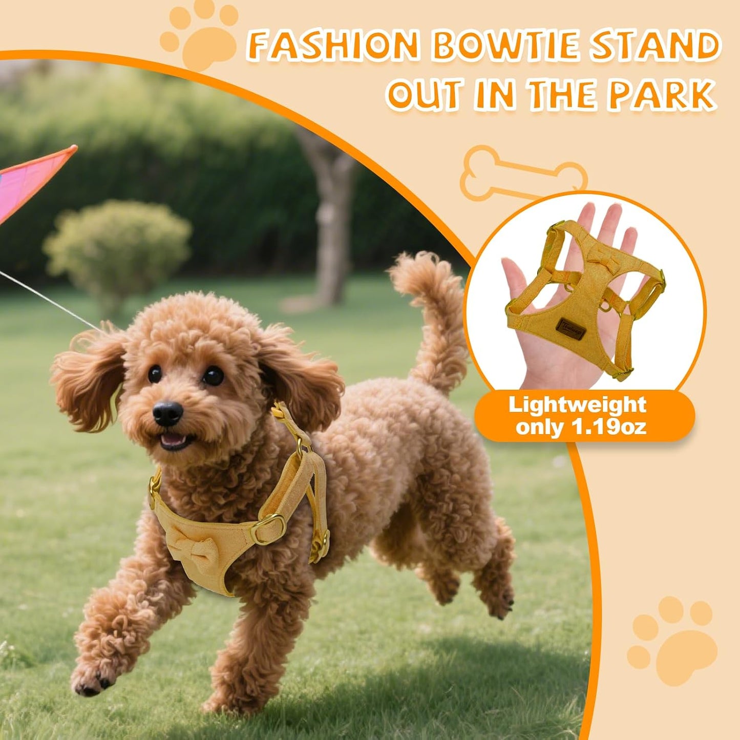 No Pull Small Dog Harness and Leash Set, Adjustable Puppy Harness for Extra Small XS XXS Girl Dogs, Soft Suede No Choke and Escape Proof Pet Harness Vest Leash for Puppy Cat (Yellow XXS)