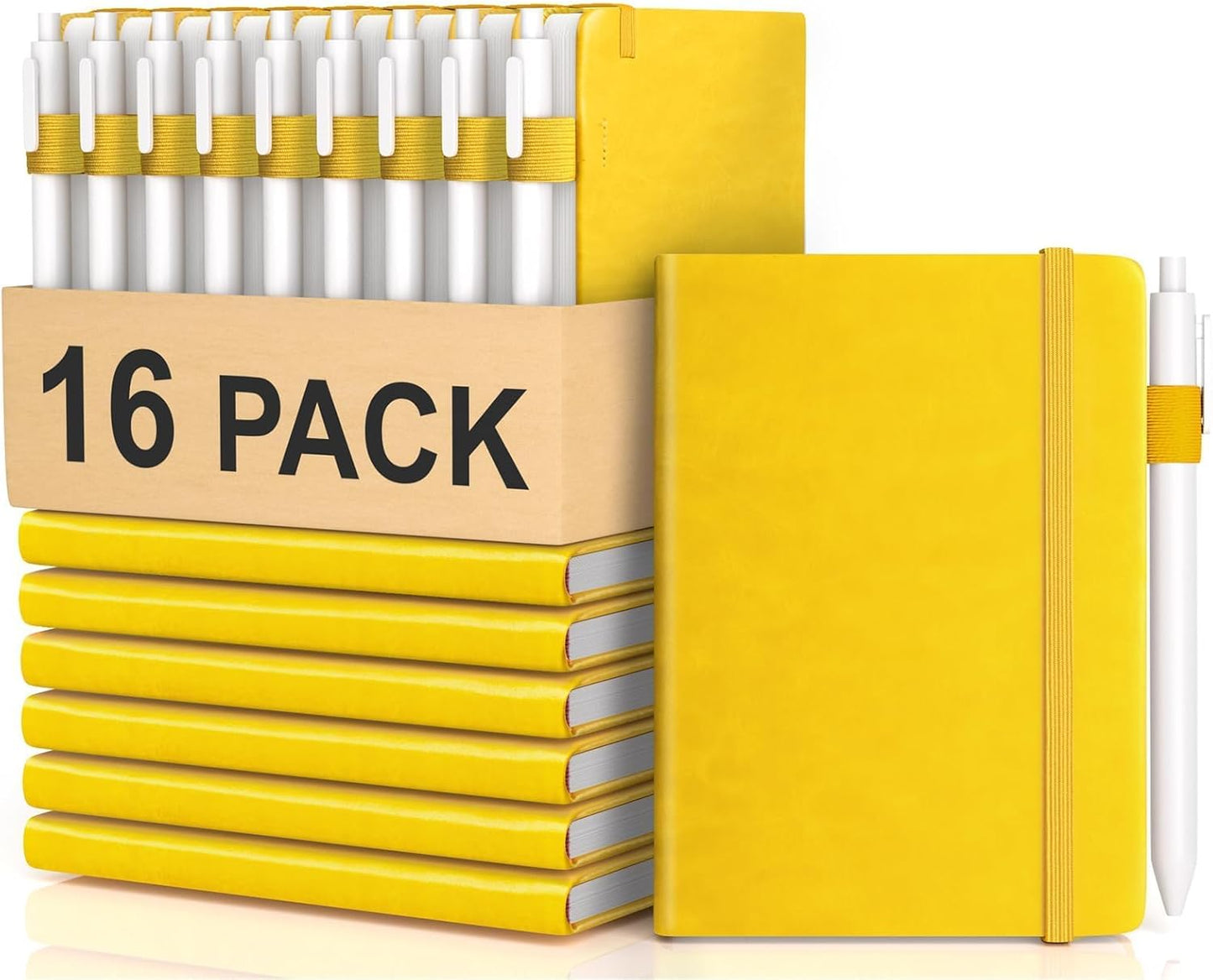 Pocket Small Notebook Journals, 16 Pack ( Lemon Yellow) Mini Notebook 3.7x5.7 Journaling Notebooks for Women Men, Hardcover Lined Note Pads with Pens for Work, Business, Travel Journal, Office Supplies