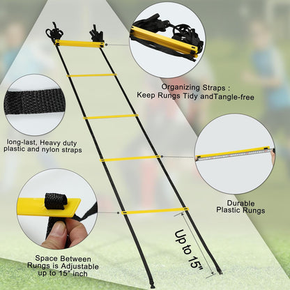 20ft Adjustable Agility Speed Ladder Training Ladder with Carry Bag - Soccer, Speed, Football Fitness Feet Training - Agility Training Equipment for Footwork Drills