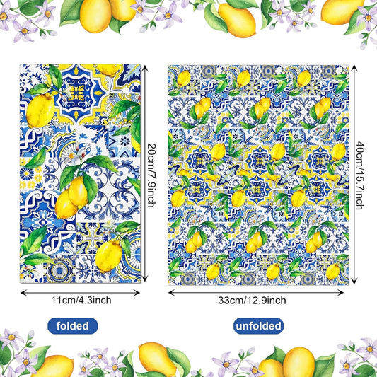 40PCS Lemon Paper Napkins Multicolor Tiles Lemons Paper Guest Napkins 4.3" x 7.9" Capri Lemon Guest Napkin Blue Yellow Disposable Napkin Dinner Hand Napkin Towel for Lemons Party Decorations