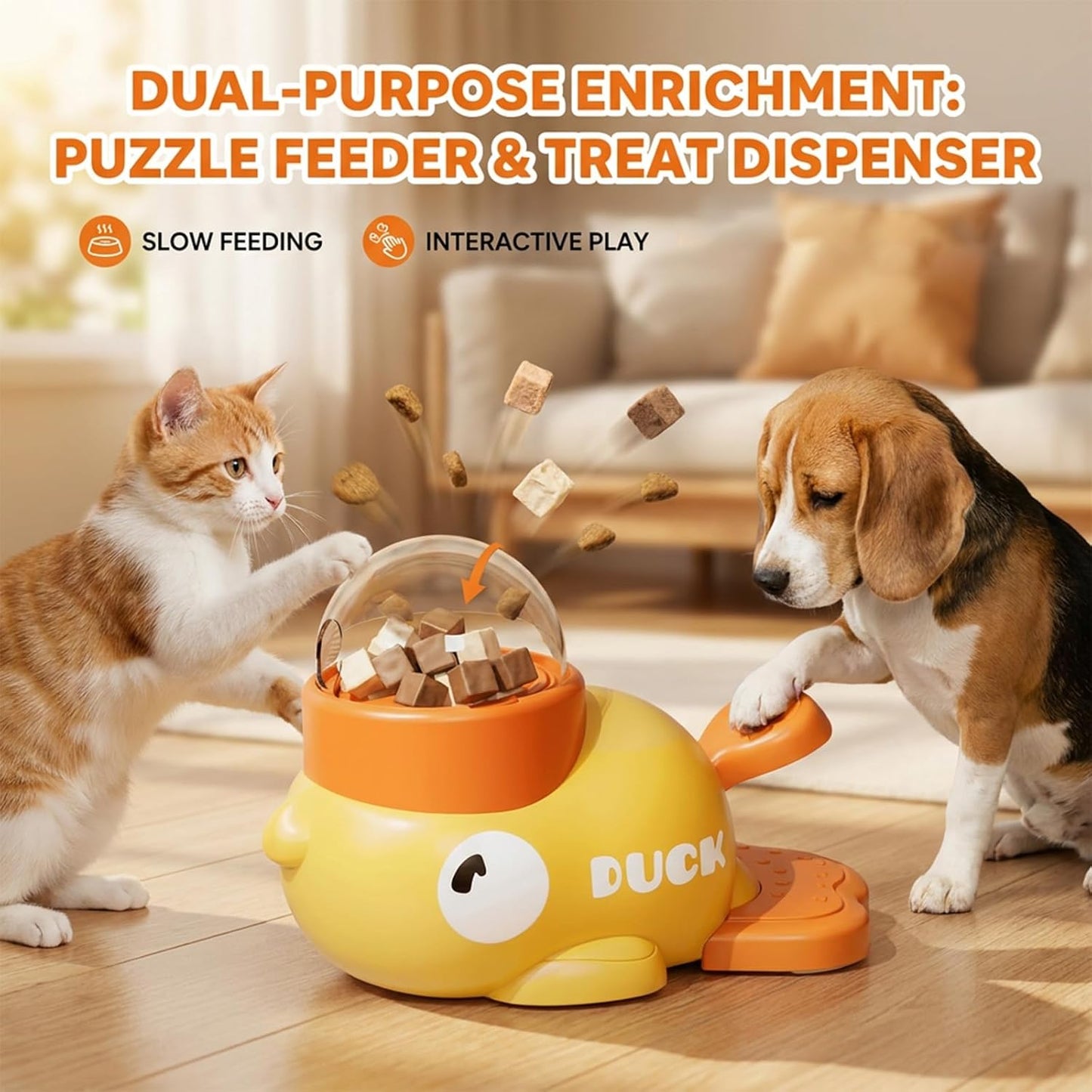 Cat Treat Toy, Duckie Puzzle Cat Feeder,Interactive Dog Toys Food Puzzle Slow Feeder, Cat Treat Dispenser Toy Duck-Shaped Enrichment Toy for Small Medium Dogs and Cats (Yellow)