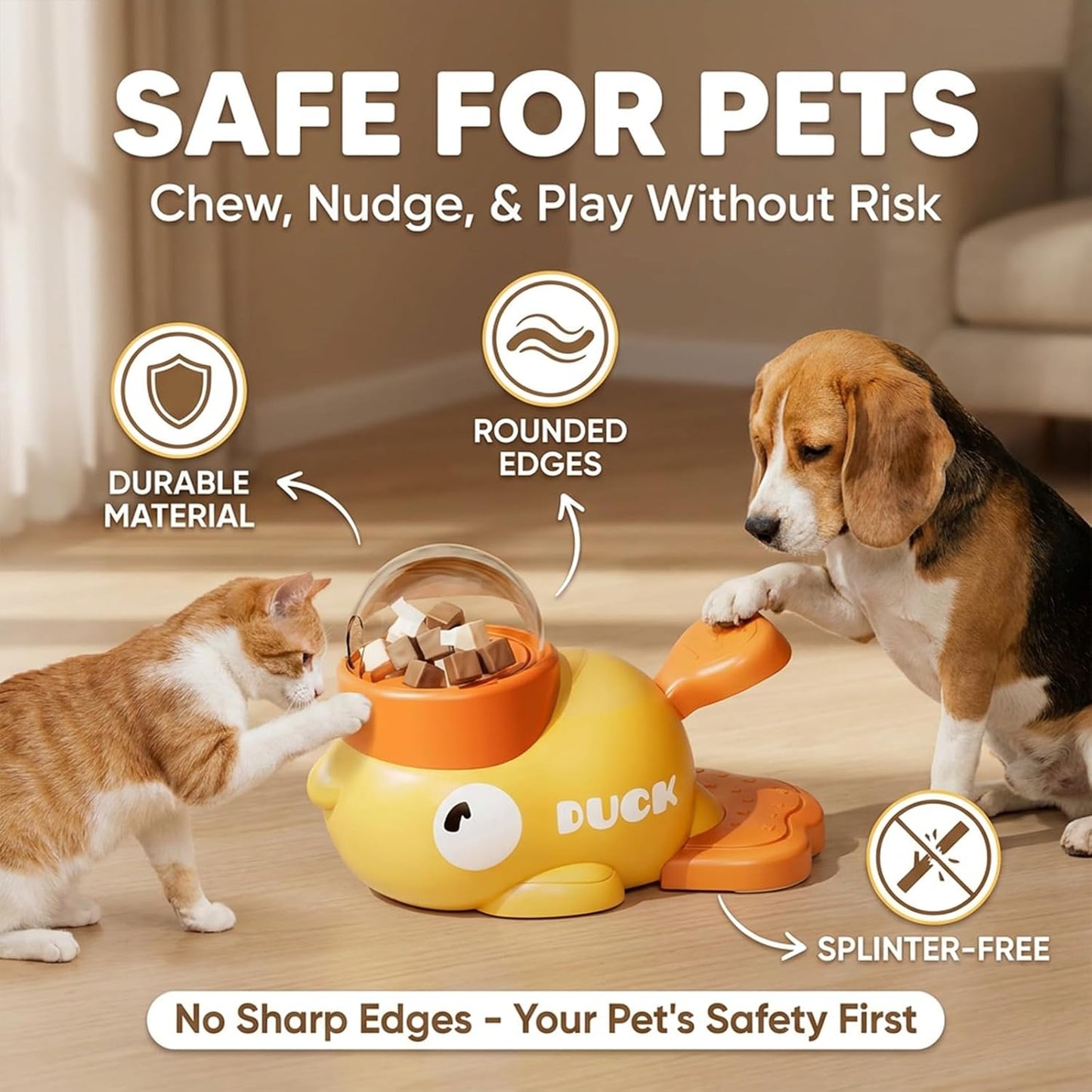 Cat Treat Toy, Duckie Puzzle Cat Feeder,Interactive Dog Toys Food Puzzle Slow Feeder, Cat Treat Dispenser Toy Duck-Shaped Enrichment Toy for Small Medium Dogs and Cats (Yellow)