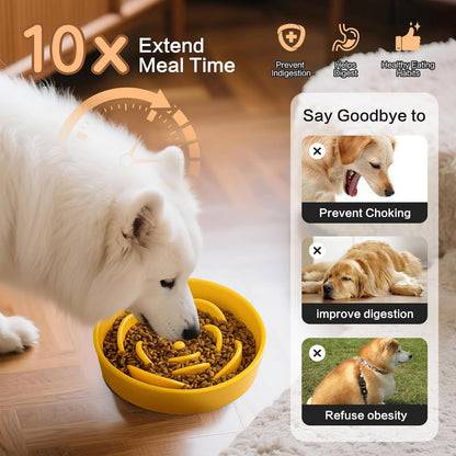 8.25'' Ceramic Slow Feeder Dog Bowls - Petal Shape Modern Dog Food Dish for Medium and Large Breeds, Puzzle Maze Bowl to Slow Down Eating, Anti-Gulping, Dishwasher & Microwave Safe, Yellow
