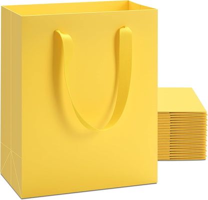 Yellow Gift Bags 20Pack 8"x10" Kraft Paper Gift Bags with Handles | Yellow Paper Bag Bulk, Boutique Bag for Birthday, Party, Retail,Shopping
