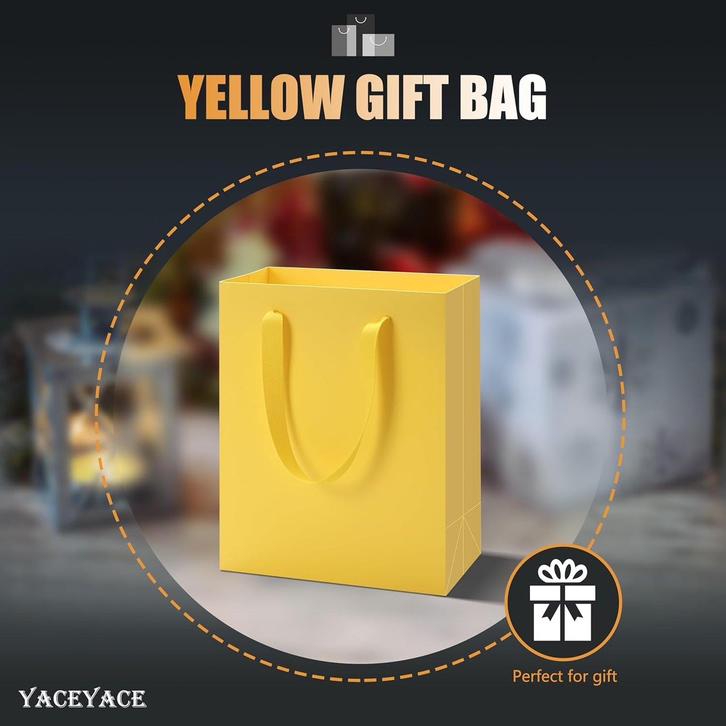 Yellow Gift Bags 20Pack 8"x10" Kraft Paper Gift Bags with Handles | Yellow Paper Bag Bulk, Boutique Bag for Birthday, Party, Retail,Shopping