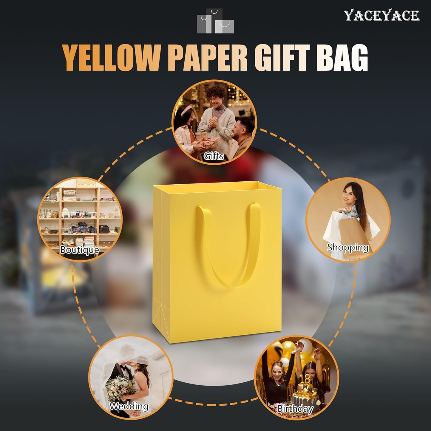 Yellow Gift Bags 20Pack 8"x10" Kraft Paper Gift Bags with Handles | Yellow Paper Bag Bulk, Boutique Bag for Birthday, Party, Retail,Shopping