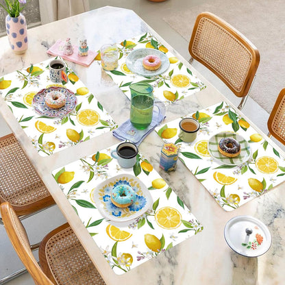 Summer Lemons Placemats Set of 6 Yellow Lemon Floral Plastic Place Mats Washable Vinyl Rustic Holiday Decorative Table Mats Suitable for Indoor and Outdoor Kitchen Dining Tables