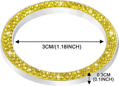 2pcs Bling Car Engine Start Button Cover Diamond Crystal Push Start Stop Button Ring Sparkly Bling Ignition Button Cover Rhinestone Keyless Ignition Ring Universal Car Accessories (Yellow)