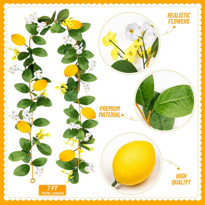 2 Pcs Artificial Lemon Flower Garland Vine, 14 Ft Fake Yellow Lemon Vines Silk Flowers Hanging Floral Garlands Decoration for Room Wall, Flower Themed Party, Wedding Supplies