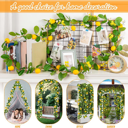 2 Pcs Artificial Lemon Flower Garland Vine, 14 Ft Fake Yellow Lemon Vines Silk Flowers Hanging Floral Garlands Decoration for Room Wall, Flower Themed Party, Wedding Supplies