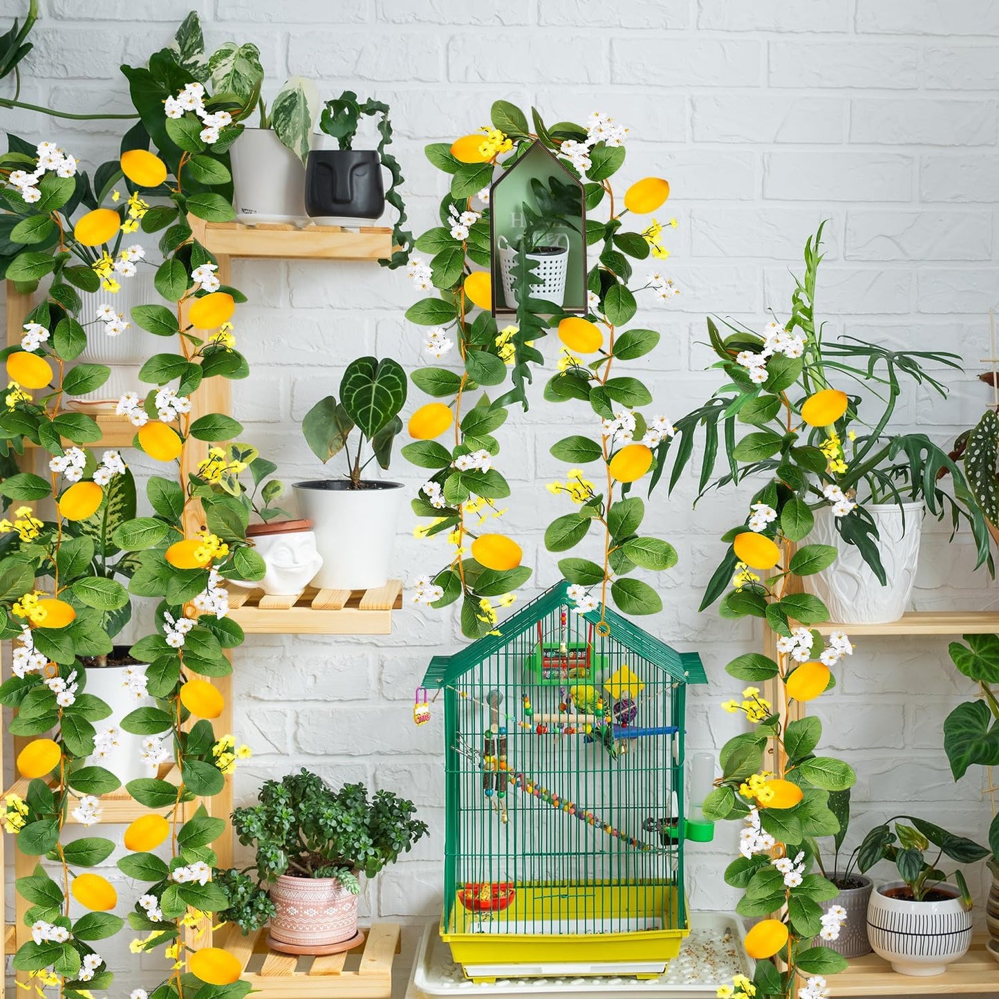 2 Pcs Artificial Lemon Flower Garland Vine, 14 Ft Fake Yellow Lemon Vines Silk Flowers Hanging Floral Garlands Decoration for Room Wall, Flower Themed Party, Wedding Supplies
