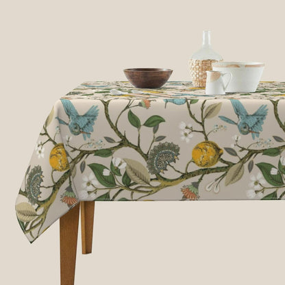 Blue Green Floral Bird Square Tablecloth 54x54 Inch Chinoiserie Yellow Lemon Flowers Table Cloth Seasonal Polyester Spring Summer Holiady Table Cover for Kitchen Party Dining Outdoor Decor