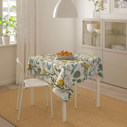 Blue Green Floral Bird Square Tablecloth 54x54 Inch Chinoiserie Yellow Lemon Flowers Table Cloth Seasonal Polyester Spring Summer Holiady Table Cover for Kitchen Party Dining Outdoor Decor
