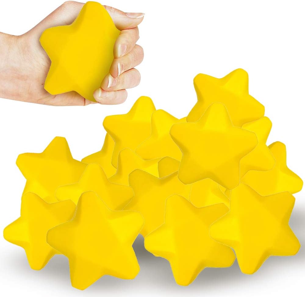 12 Pack Yellow Star Stress Balls, 3 Inch Squishy Party Favor | 276-piece set in 4.75x6.5x10.5in case. Non-toxic watercolor & crayon supplies for parties, classrooms & travel.