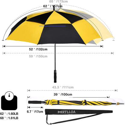 Extra Large Golf Umbrella,54/62/68/72 Inch Automatic Open Umbrella | Double Canopy Vented Windproof, 210T Pongee Fabric Waterproof , Large Umbrellas for Rain Heavy Duty, Big Umbrella, Oversized
