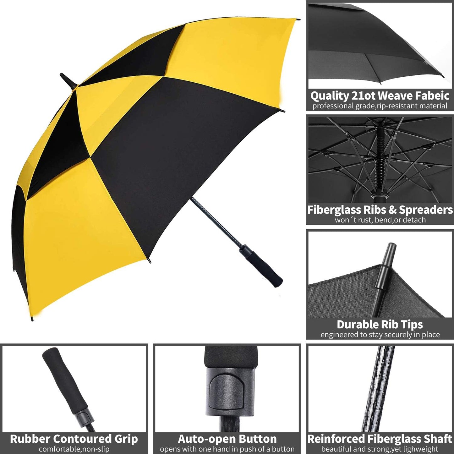 Extra Large Golf Umbrella,54/62/68/72 Inch Automatic Open Umbrella | Double Canopy Vented Windproof, 210T Pongee Fabric Waterproof , Large Umbrellas for Rain Heavy Duty, Big Umbrella, Oversized