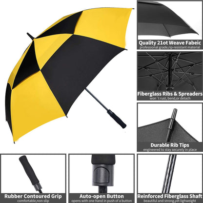 Extra Large Golf Umbrella,54/62/68/72 Inch Automatic Open Umbrella | Double Canopy Vented Windproof, 210T Pongee Fabric Waterproof , Large Umbrellas for Rain Heavy Duty, Big Umbrella, Oversized