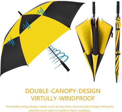 Extra Large Golf Umbrella,54/62/68/72 Inch Automatic Open Umbrella | Double Canopy Vented Windproof, 210T Pongee Fabric Waterproof , Large Umbrellas for Rain Heavy Duty, Big Umbrella, Oversized