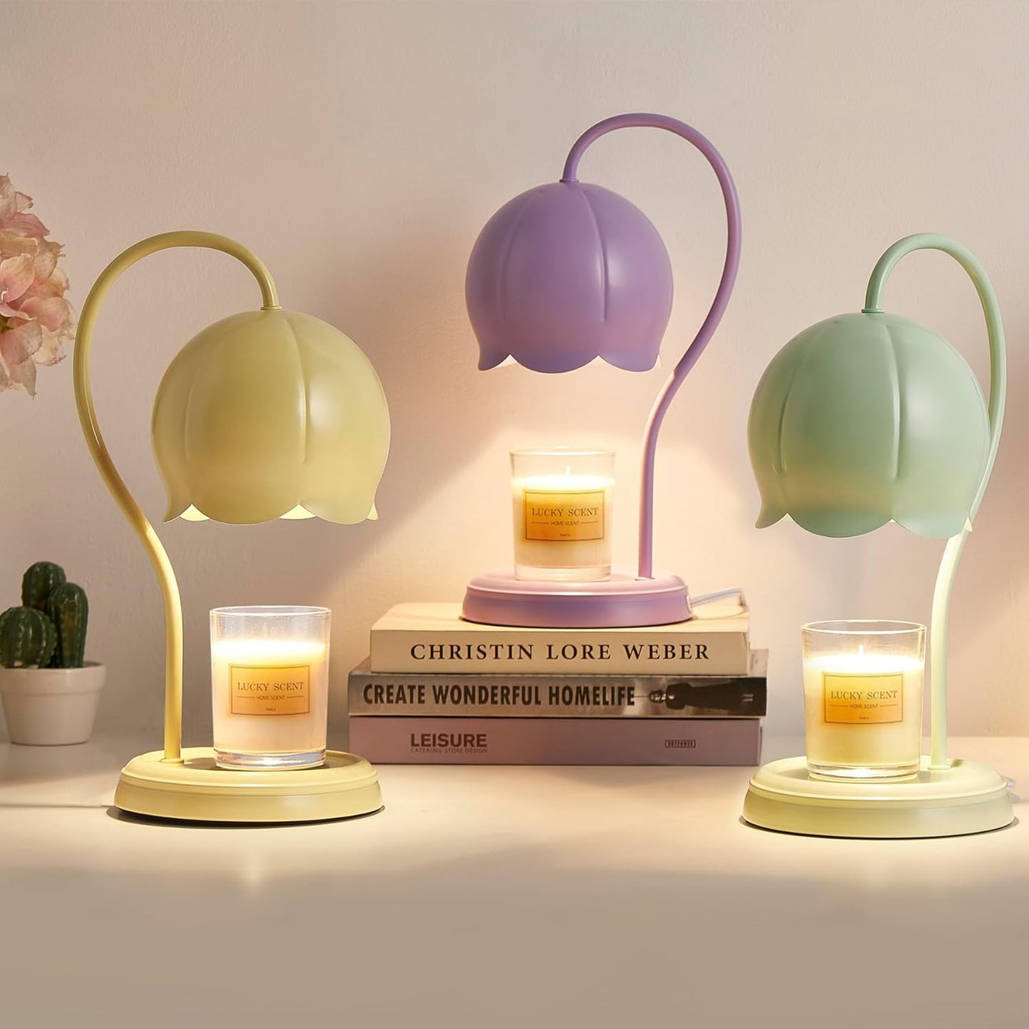 Light Yellow Cute Flower Candle Warmer Lamp with Timer Dimmable, Bedroom House Office Aesthetic Living Girls Room New Home Decor, Christmas Birthday New Year Gifts for Women Mom