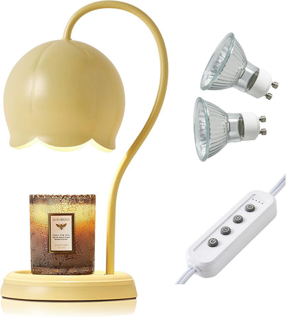 Light Yellow Cute Flower Candle Warmer Lamp with Timer Dimmable, Bedroom House Office Aesthetic Living Girls Room New Home Decor, Christmas Birthday New Year Gifts for Women Mom