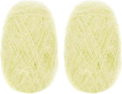 Scrubby Yarn for Dishcloths Polyester Yarn for Crocheting Supplies Sparkle Colorful Hand Knitting Yarn for Dishcloths, DIY Crafts, 2 Pack 109 Yards Per Skein(Light Yellow)